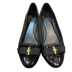 Tory Burch Black Leather Flats with Gold Accent